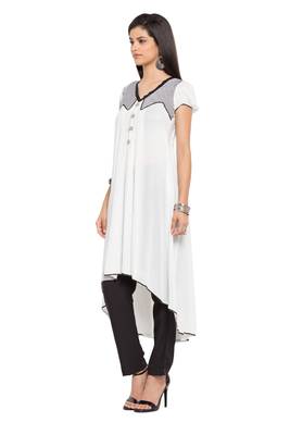 White Plain Cotton Stitched Long Kurti 8