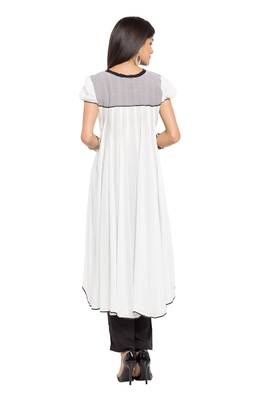 White Plain Cotton Stitched Long Kurti 9