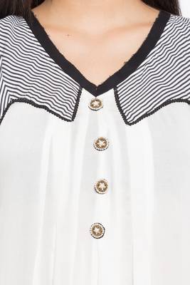 White Plain Cotton Stitched Long Kurti 10