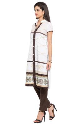White Plain Cotton Stitched Long Kurtis 8