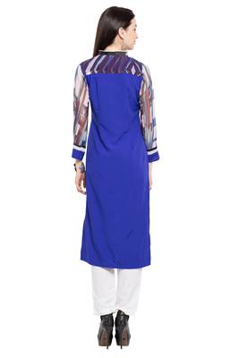 Blue Embroidered Georgette Stitched Long Kurti 9