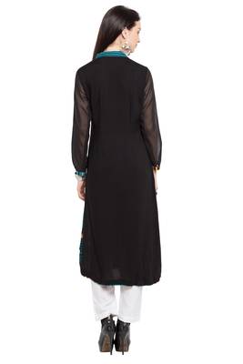 Black Printed Cotton Stitched Long Kurti 9
