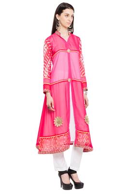 Pink Plain Georgette Stitched Long Kurti 7