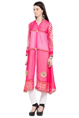 Pink Plain Georgette Stitched Long Kurti 8