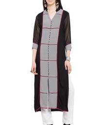 Black Printed Georgette Stitched Long Kurti