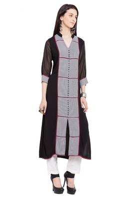 Black Printed Georgette Stitched Long Kurti 7