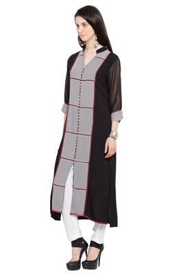 Black Printed Georgette Stitched Long Kurti 8