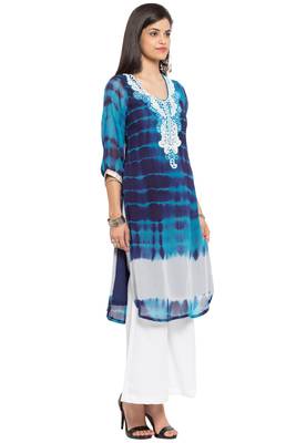 Blue Printed Georgette Stitched Long Kurti 7