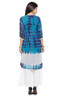 Blue Printed Georgette Stitched Long Kurti 9