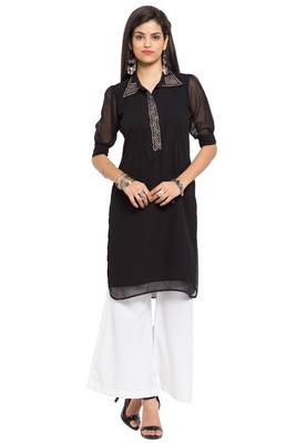 Black Plain Georgette Stitched Long Kurti 2