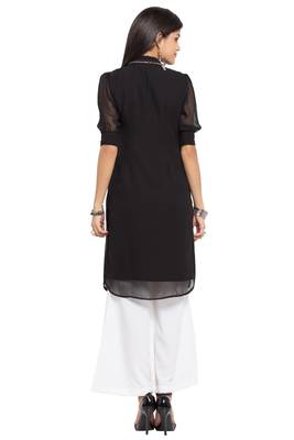 Black Plain Georgette Stitched Long Kurti 9