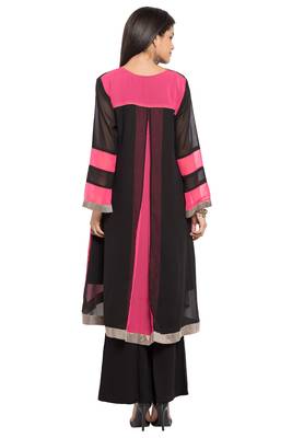 Black Embroidered Georgette Stitched Long Kurti 9