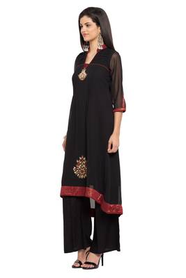 Black Embroidered Georgette Stitched Long Kurti 8