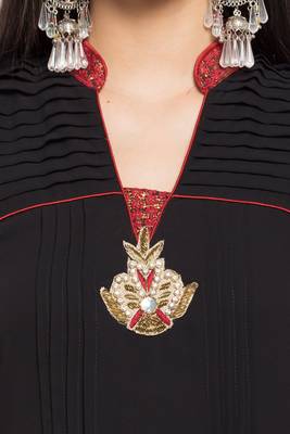 Black Embroidered Georgette Stitched Long Kurti 10