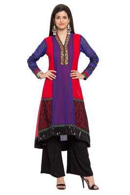 Purple Printed Georgette Stitched Long Kurti 2
