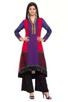 Purple Printed Georgette Stitched Long Kurti