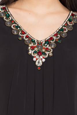 Black Embroidered Georgette Stitched Long Kurti 10