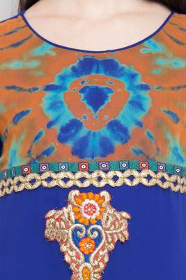 Blue Embroidered Georgette Stitched Long Kurti 10