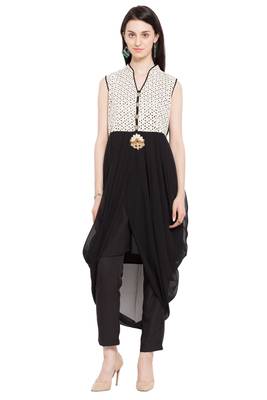 Black Plain Georgette Stitched Long Kurti 2