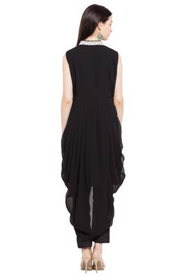 Black Plain Georgette Stitched Long Kurti 9