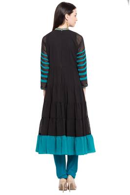 Black Embroidered Georgette Stitched Long Kurti 9