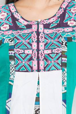 Green Embroidered Cotton Stitched Long Kurti 10