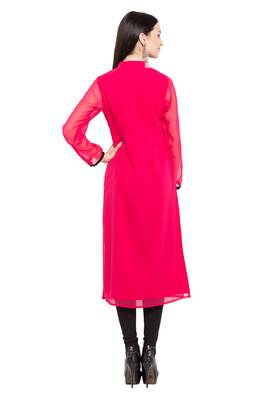 Pink   Embroidered Georgette Stitched Long Kurti 9