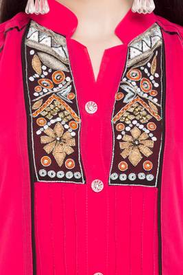 Pink   Embroidered Georgette Stitched Long Kurti 10