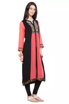 Pink   Embroidered Georgette Stitched Long Kurti