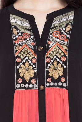 Pink   Embroidered Georgette Stitched Long Kurti 8