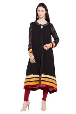 Black   Plain Georgette Stitched Long Kurti 2