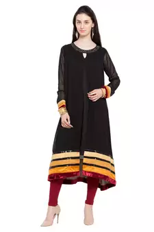 Black   Plain Georgette Stitched Long Kurti