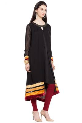 Black   Plain Georgette Stitched Long Kurti 8