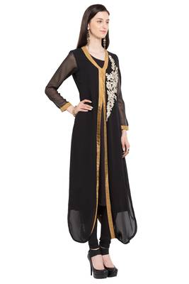 Black   Embroidered Georgette Stitched Long Kurti 8
