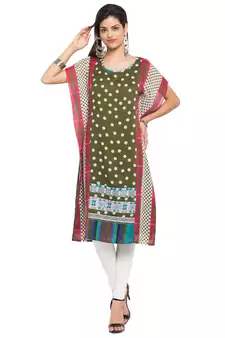 Green   Printed Georgette Stitched Long Kurti
