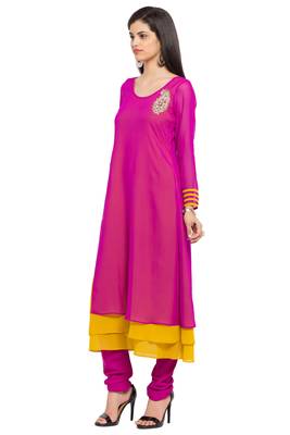 Pink   Embroidered Georgette Stitched Long Kurti 7