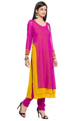 Pink   Embroidered Georgette Stitched Long Kurti 8