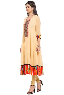 Yellow   Plain Georgette Stitched Long Kurti 7