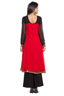 Red   Embroidered Georgette Stitched Long Kurti 7