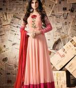 Light Pink  embroidered georgette Anarkali  semi stitched salwar with dupatta