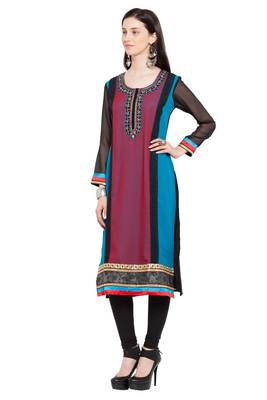 Blue Printed Georgette Stitched Long Kurti 3