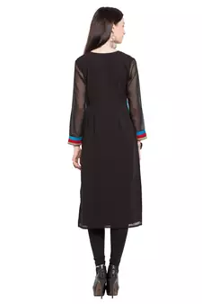 Blue Printed Georgette Stitched Long Kurti