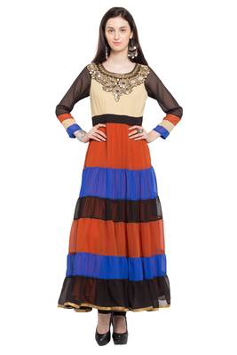 Beige Printed Georgette Stitched Long Kurti 1