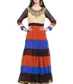 Beige Printed Georgette Stitched Long Kurti