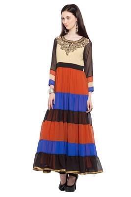 Beige Printed Georgette Stitched Long Kurti 2