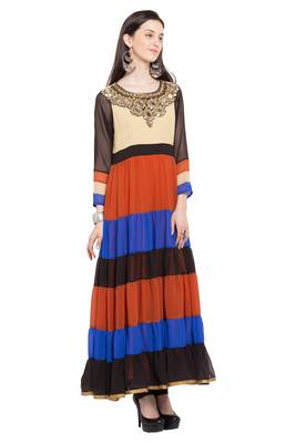 Beige Printed Georgette Stitched Long Kurti 3