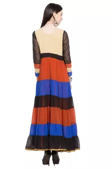 Beige Printed Georgette Stitched Long Kurti