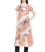 Beige Printed Cotton Stitched Long Kurti