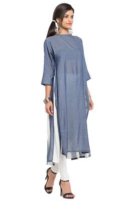 Grey Plain Cotton Stitched Long Kurti 3
