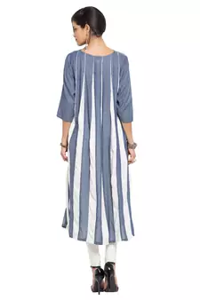 Grey Plain Cotton Stitched Long Kurti